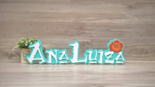 Nome em MDF - Peça de mesa Tema MOANA - Ana Luiza 12 cm