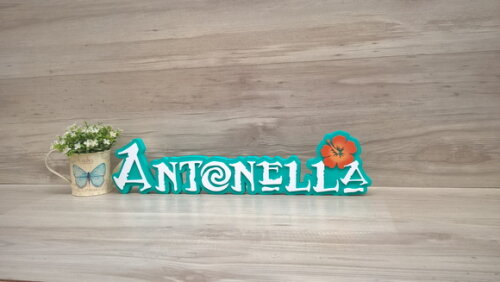 Nome em MDF - Peça de mesa Tema MOANA - Antonella 12 cm