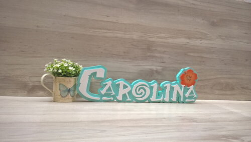 Nome em MDF - Peça de mesa Tema MOANA - Carolina 15 cm