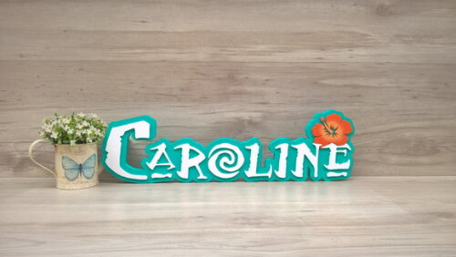 Nome em MDF - Peça de mesa Tema MOANA - Caroline 15 cm