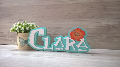 Nome em MDF - Peça de mesa Tema MOANA - Clara 12 cm