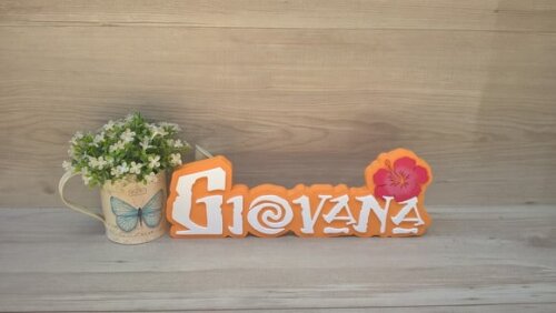Nome em MDF - Peça de mesa Tema MOANA - Giovana 12 cm