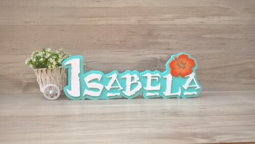 Nome em MDF - Peça de mesa Tema MOANA - Isabela 12 cm