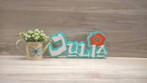 Nome em MDF - Peça de mesa Tema MOANA - Julia 15 cm