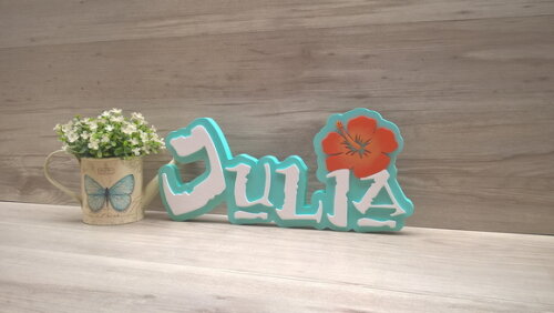 Nome em MDF - Peça de mesa Tema MOANA - Julia 15 cm