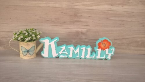 Nome em MDF - Peça de mesa Tema MOANA - Kamilly 12 cm