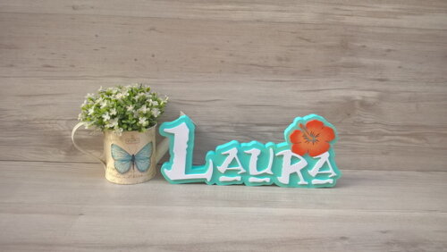 Nome em MDF - Peça de mesa Tema MOANA - Laura 12 cm