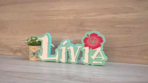 Nome em MDF - Peça de mesa Tema MOANA - Lívia 18 cm