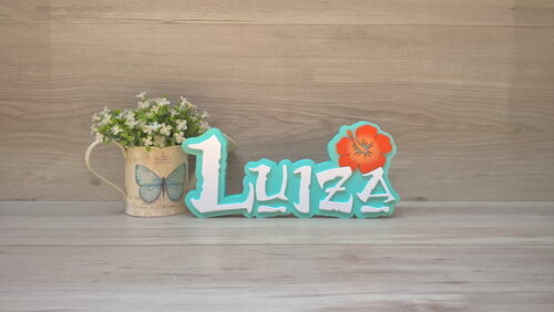 Nome em MDF - Peça de mesa Tema MOANA - Luiza 12 cm