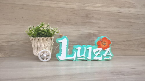 Nome em MDF - Peça de mesa Tema MOANA - Luiza 12 cm