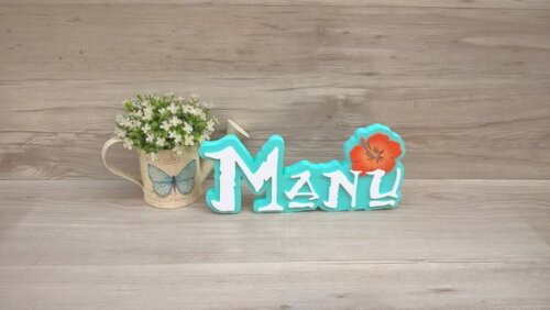 Nome em MDF - Peça de mesa Tema MOANA - Manu 12 cm