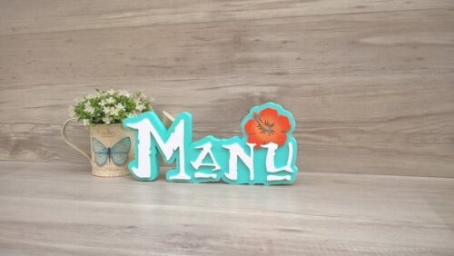 Nome em MDF - Peça de mesa Tema MOANA - Manu 12 cm