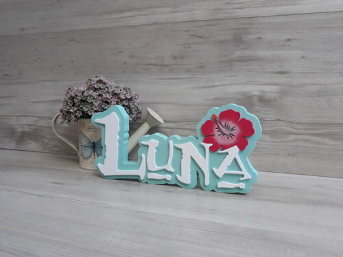 Nome em MDF - Peça de mesa Tema MOANA - Luna 12 cm