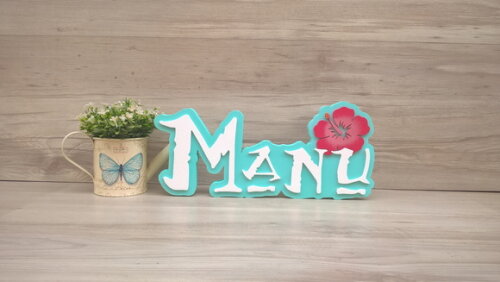 Nome em MDF - Peça de mesa Tema MOANA - Manu 15 cm
