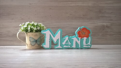 Nome em MDF - Peça de mesa Tema MOANA - Manu 12 cm