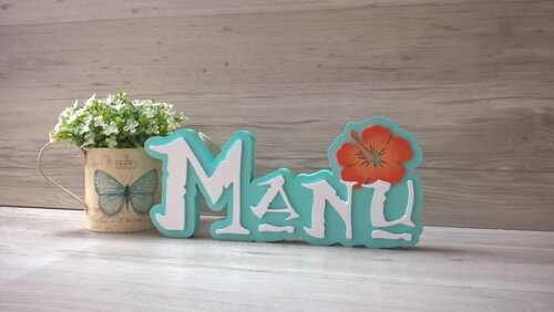 Nome em MDF - Peça de mesa Tema MOANA - Manu 12 cm