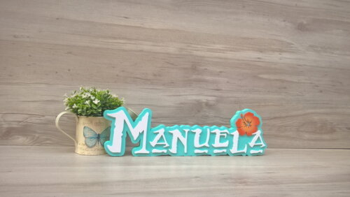 Nome em MDF - Peça de mesa Tema MOANA - Manuela 12 cm