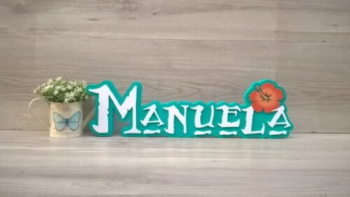 Nome em MDF - Peça de mesa Tema MOANA - Manuela 15 cm