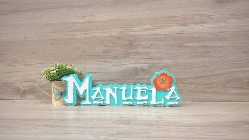 Nome em MDF - Peça de mesa Tema MOANA - Manuela 12 cm