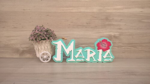 Nome em MDF - Peça de mesa Tema MOANA - Maria 12 cm