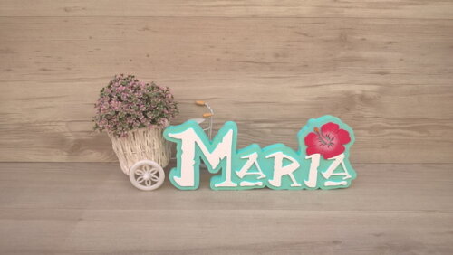 Nome em MDF - Peça de mesa Tema MOANA - Maria 12 cm