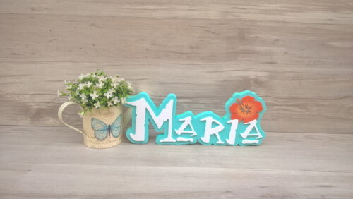 Nome em MDF - Peça de mesa Tema MOANA - Maria 12 cm