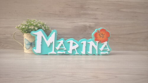 Nome em MDF - Peça de mesa Tema MOANA - Marina 12 cm