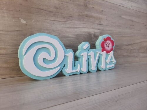 Nome em mdf - Peça de Mesa Tema Moana - Olívia 12 cm