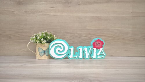 Nome em MDF - Peça de mesa Tema MOANA - Olivia 12 cm
