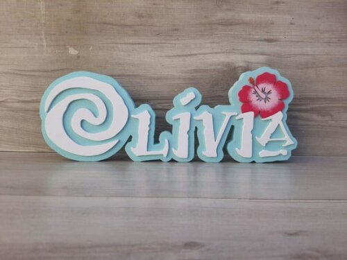 Nome em mdf - Peça de Mesa Tema Moana - Olívia 12 cm