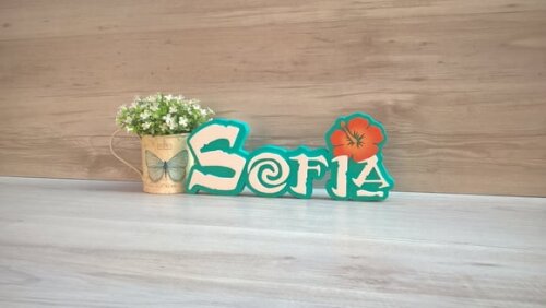 Nome em MDF - Peça de mesa Tema MOANA - Sofia 12 cm