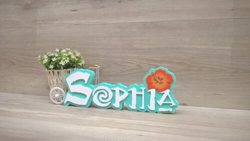 Nome em MDF - Peça de mesa Tema MOANA - Sophia 12 cm