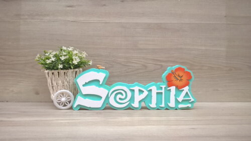 Nome em MDF - Peça de mesa Tema MOANA - Sophia 12 cm