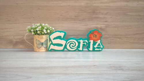 Nome em MDF - Peça de mesa Tema MOANA - Sofia 12 cm