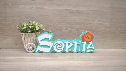 Nome em MDF - Peça de mesa Tema MOANA - Sophia 12 cm