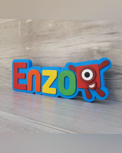 Nome em mdf - Peça de Mesa Tema Numberblocks - Enzo 10 cm