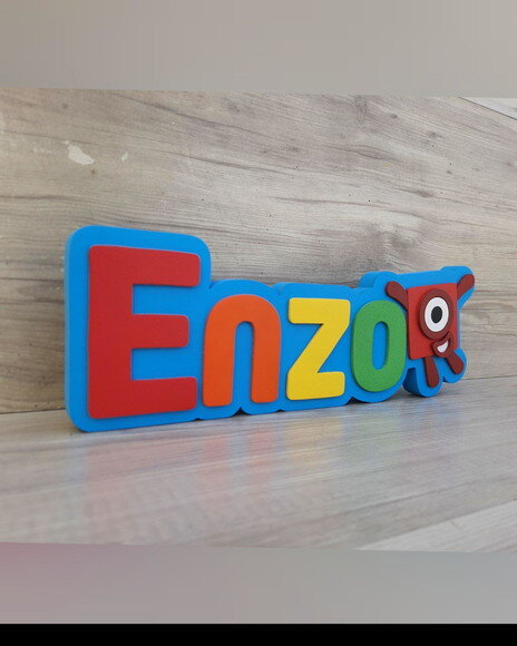 Nome em mdf - Peça de Mesa Tema Numberblocks - Enzo 10 cm