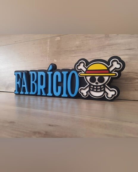 Nome em mdf - Peça de Mesa Tema One Piece - Fabrício - 13 cm