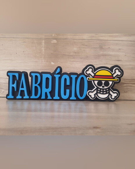 Nome em mdf - Peça de Mesa Tema One Piece - Fabrício - 13 cm