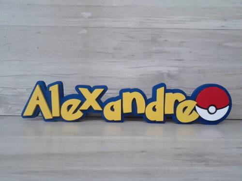 Nome Em Mdf - Peça De Mesa Tema Pokemon - Alexandre - 10 Cm