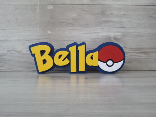 Nome em mdf - Peça de Mesa Tema Pokemon - Bella 10 cm