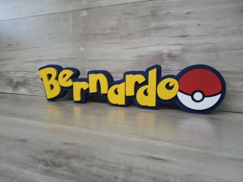 Nome Em Mdf - Peça De Mesa Tema Pokemon - Bernardo - 10 Cm