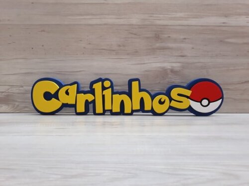 Nome Em Mdf - Peça De Mesa Tema Pokemon - Carlinhos - 10 Cm