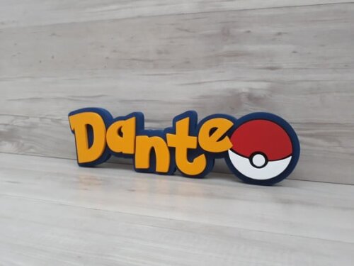 Nome em MDF - Peça de mesa Tema POKEMON - Dante - 10 cm