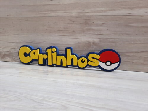 Nome Em Mdf - Peça De Mesa Tema Pokemon - Carlinhos - 10 Cm