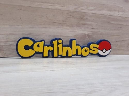 Nome Em Mdf - Peça De Mesa Tema Pokemon - Carlinhos - 10 Cm