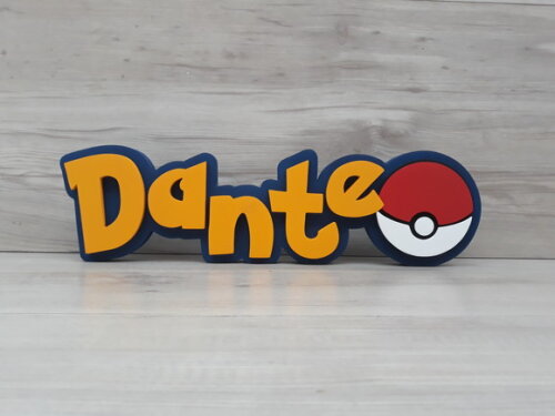 Nome em MDF - Peça de mesa Tema POKEMON - Dante - 10 cm