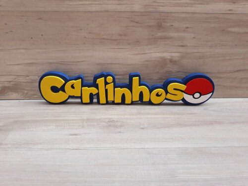 Nome Em Mdf - Peça De Mesa Tema Pokemon - Carlinhos - 10 Cm