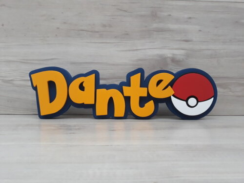 Nome em MDF - Peça de mesa Tema POKEMON - Dante - 10 cm