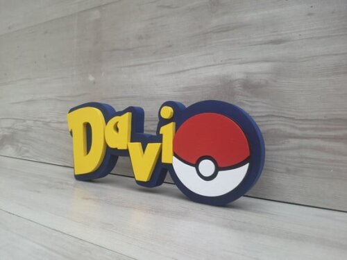 Nome em mdf - Peça de Mesa Tema Pokemon - Davi - 10 cm